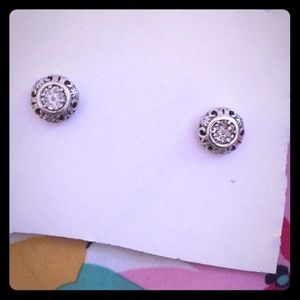 Genuine diamond and silver earrings
